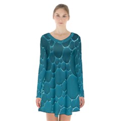 Water Bubble Blue Long Sleeve Velvet V-neck Dress