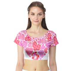 Valentines Day Pink Heart Love Short Sleeve Crop Top (tight Fit)