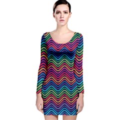 Wave Chevron Rainbow Color Long Sleeve Velvet Bodycon Dress by Alisyart