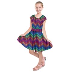 Wave Chevron Rainbow Color Kids  Short Sleeve Dress