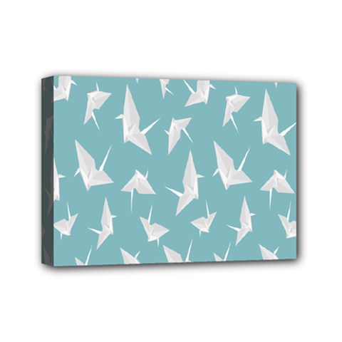 Origamim Paper Bird Blue Fly Mini Canvas 7  X 5 