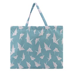 Origamim Paper Bird Blue Fly Zipper Large Tote Bag