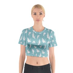 Origamim Paper Bird Blue Fly Cotton Crop Top