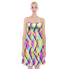 Bright Zig Zag Scribble Yellow Pink Spaghetti Strap Velvet Dress by Alisyart