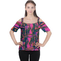 Bright Zig Zag Scribble Pink Green Women s Cutout Shoulder Tee