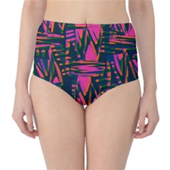 Bright Zig Zag Scribble Pink Green High-waist Bikini Bottoms by Alisyart