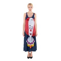 Clown Face Red Yellow Feat Mask Kids Sleeveless Maxi Dress