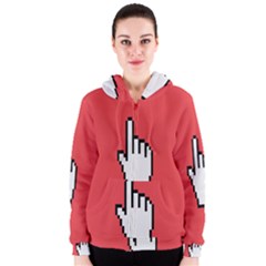 Cursor Index Finger White Red Women s Zipper Hoodie