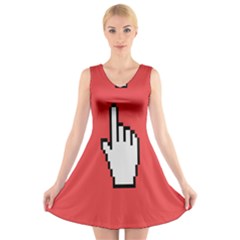 Cursor Index Finger White Red V-neck Sleeveless Skater Dress