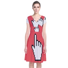 Cursor Index Finger White Red Short Sleeve Front Wrap Dress