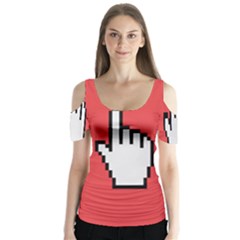 Cursor Index Finger White Red Butterfly Sleeve Cutout Tee 