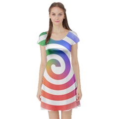 Circle Purple Blue Red Green Yellow Short Sleeve Skater Dress