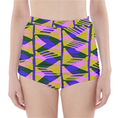 Crazy Zig Zags Blue Yellow High-waisted Bikini Bottoms