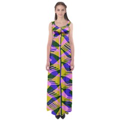 Crazy Zig Zags Blue Yellow Empire Waist Maxi Dress