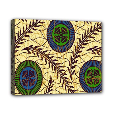 Fabrick Batik Brown Blue Green Leaf Flower Floral Canvas 10  X 8 