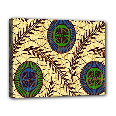 Fabrick Batik Brown Blue Green Leaf Flower Floral Canvas 14  X 11 