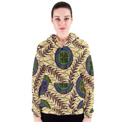 Fabrick Batik Brown Blue Green Leaf Flower Floral Women s Zipper Hoodie by Alisyart