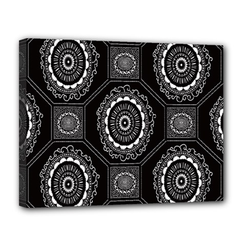 Circle Plaid Black Floral Canvas 14  X 11 