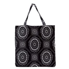 Circle Plaid Black Floral Grocery Tote Bag by Alisyart