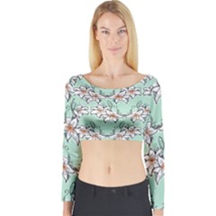 Flower Floral Lilly White Blue Long Sleeve Crop Top