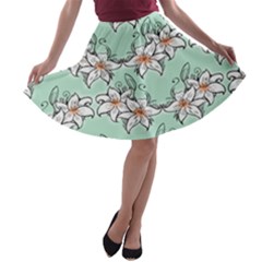 Flower Floral Lilly White Blue A-line Skater Skirt