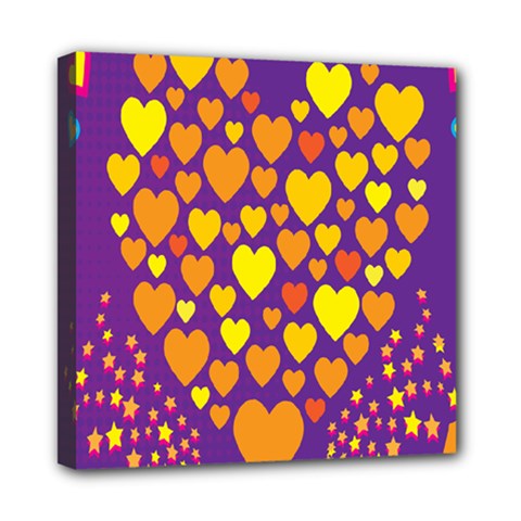 Heart Love Valentine Purple Orange Yellow Star Mini Canvas 8  X 8 