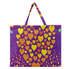Heart Love Valentine Purple Orange Yellow Star Zipper Large Tote Bag