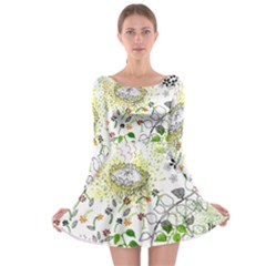 Flower Flowar Sunflower Rose Leaf Green Yellow Picture Long Sleeve Skater Dress