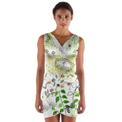 Flower Flowar Sunflower Rose Leaf Green Yellow Picture Wrap Front Bodycon Dress