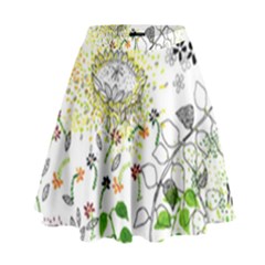 Flower Flowar Sunflower Rose Leaf Green Yellow Picture High Waist Skirt