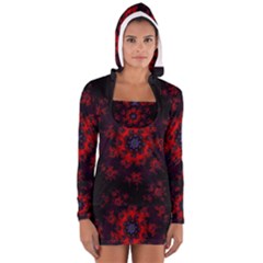 Fractal Abstract Blossom Bloom Red Women s Long Sleeve Hooded T-shirt by Amaryn4rt