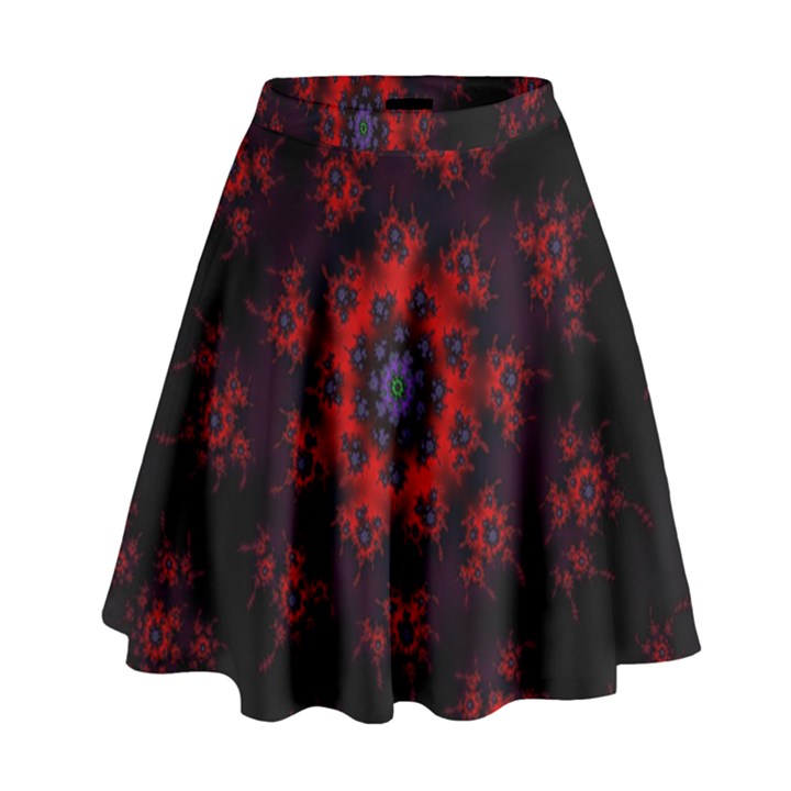 Fractal Abstract Blossom Bloom Red High Waist Skirt