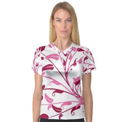 Leaf Pink Floral Women s V-neck Sport Mesh Tee