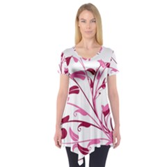 Leaf Pink Floral Short Sleeve Tunic 