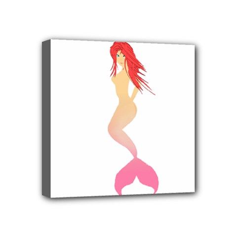 Mermaid Illustrator Beach Fish Sea Pink Red Mini Canvas 4  X 4 