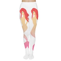 Mermaid Illustrator Beach Fish Sea Pink Red Women s Tights