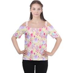 Flower Arrangements Season Floral Pink Purple Star Rose Women s Cutout Shoulder Tee