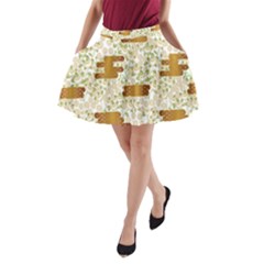 Flower Floral Leaf Rose Pink White Green Gold A-line Pocket Skirt