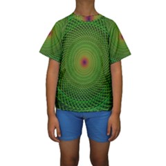 Green Fractal Simple Wire String Kids  Short Sleeve Swimwear by Amaryn4rt