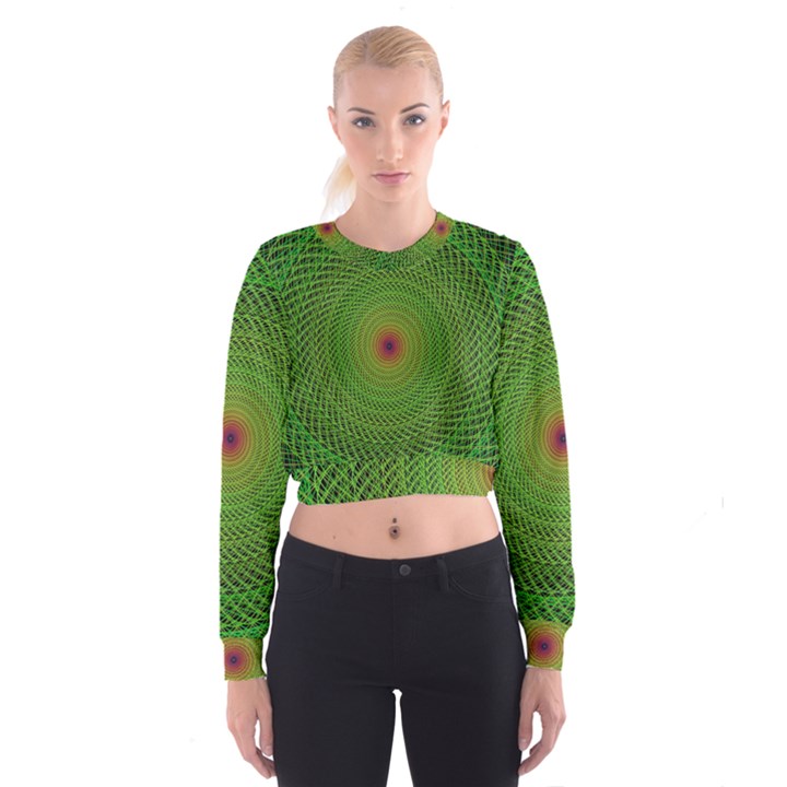 Green Fractal Simple Wire String Women s Cropped Sweatshirt