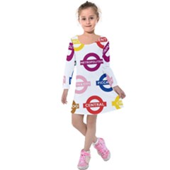 Underground Signs Tube Signs Kids  Long Sleeve Velvet Dress by Amaryn4rt