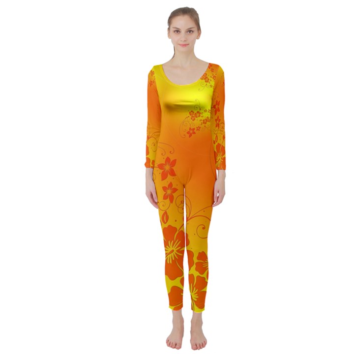 Flowers Floral Design Flora Yellow Long Sleeve Catsuit