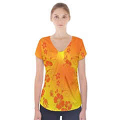 Flowers Floral Design Flora Yellow Short Sleeve Front Detail Top