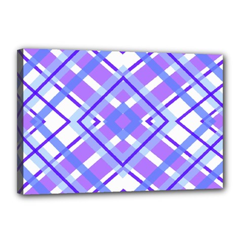 Geometric Plaid Pale Purple Blue Canvas 18  X 12  by Amaryn4rt