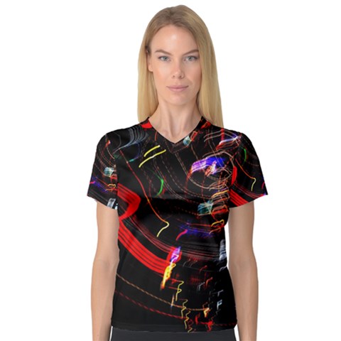 Night View Night Chaos Line City Women s V-neck Sport Mesh Tee by Amaryn4rt