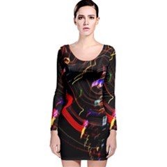 Night View Night Chaos Line City Long Sleeve Velvet Bodycon Dress by Amaryn4rt