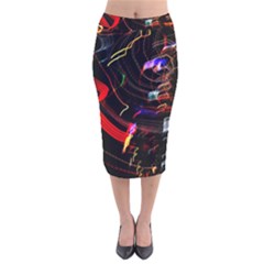 Night View Night Chaos Line City Velvet Midi Pencil Skirt by Amaryn4rt