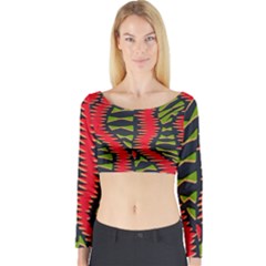 African Fabric Red Green Long Sleeve Crop Top