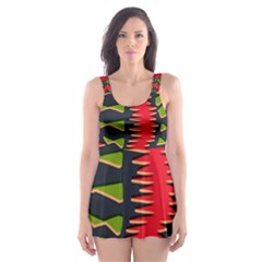 African Fabric Red Green Skater Dress Swimsuit by Alisyart