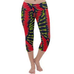 African Fabric Red Green Capri Yoga Leggings